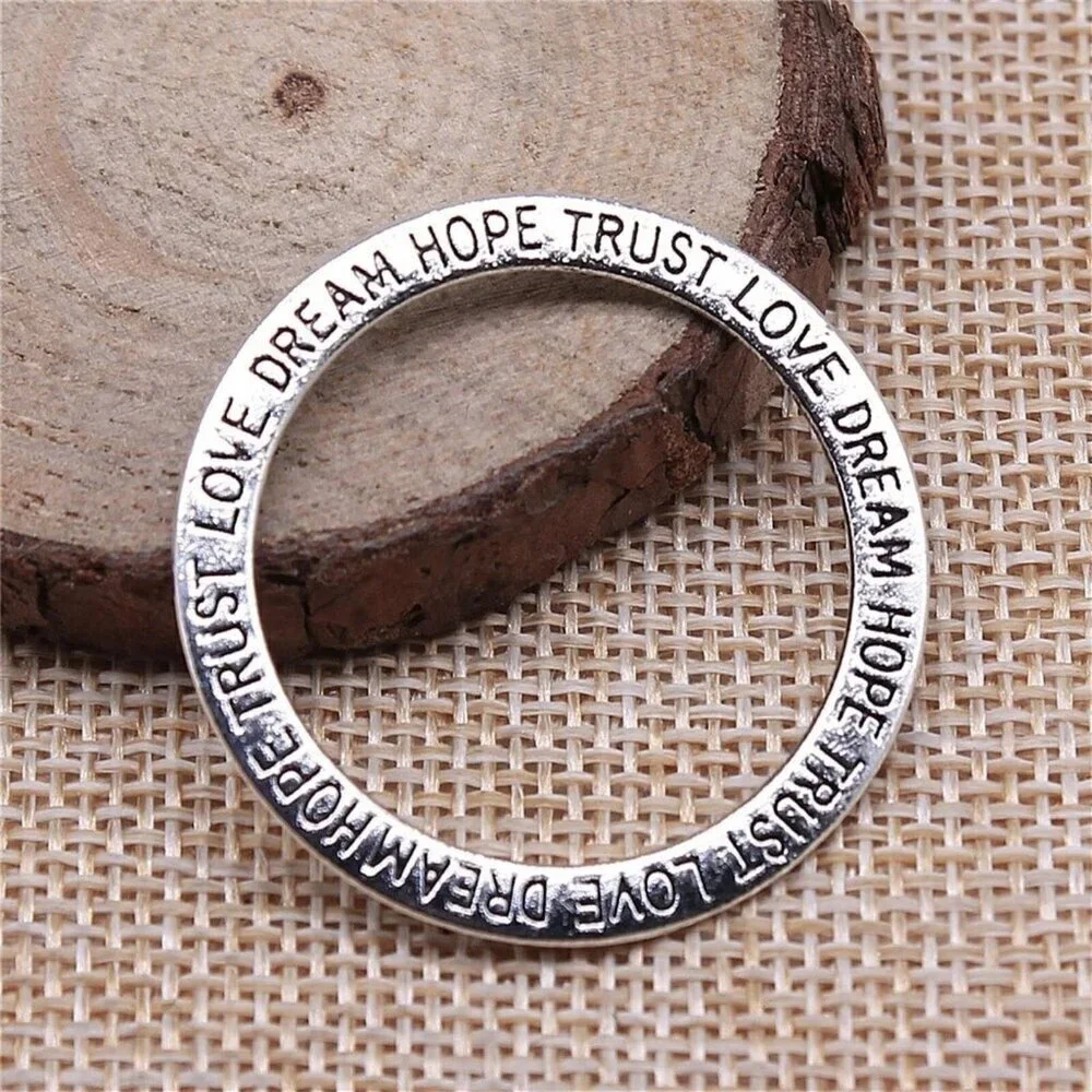 Affirmations Dream Hope Trust Love Silver Round Ring Link Circle Pendant 1 pc